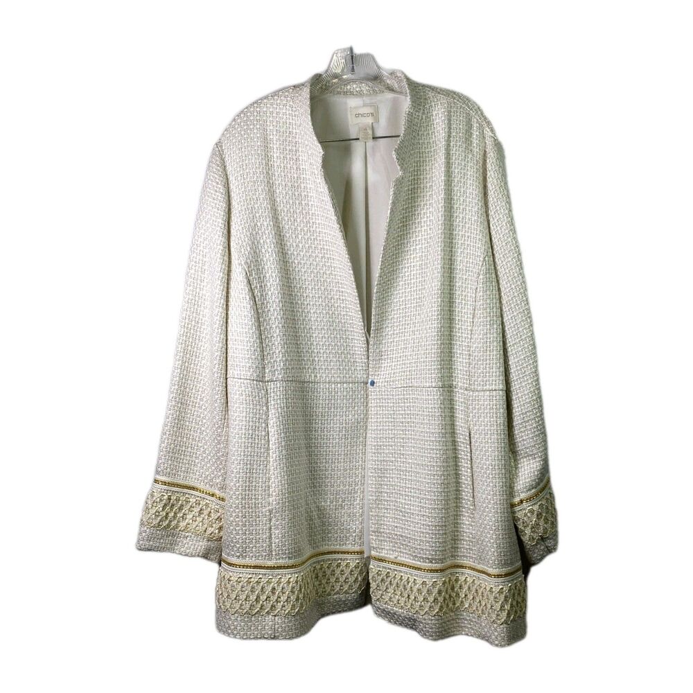Chicos Womens Open Jacket - Size 4 XXL - Elegant Textured Regal Embroidered